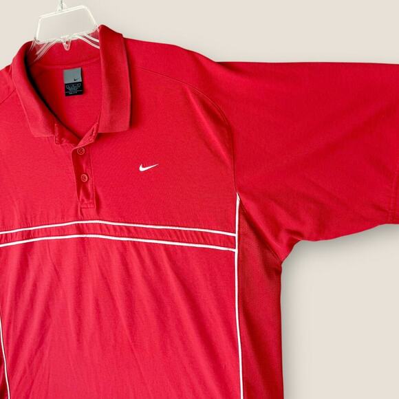 Nike Dry Fit Short Sleeves Cotton Meshed Knit Golf Polo Shirt Men Size L Red - Picture 5 of 12